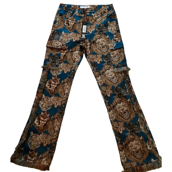 Rockstar Original Khadiyah Blue Animal Print Tapestry Stacked Pants Women's L - Picture 1 of 5